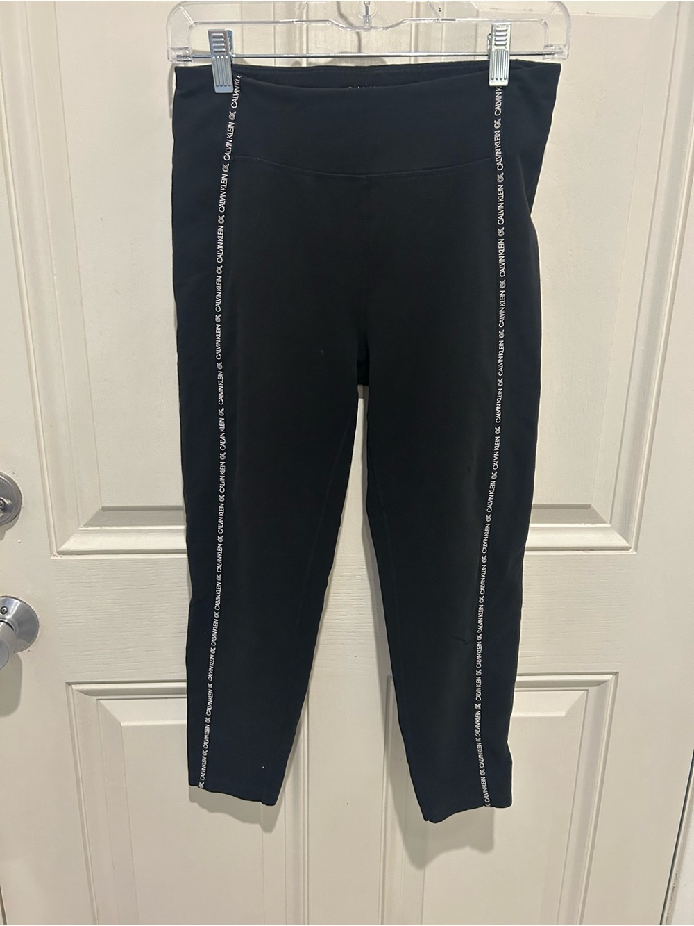 Calvin Klein Black Leggings with White Side Logo Tape